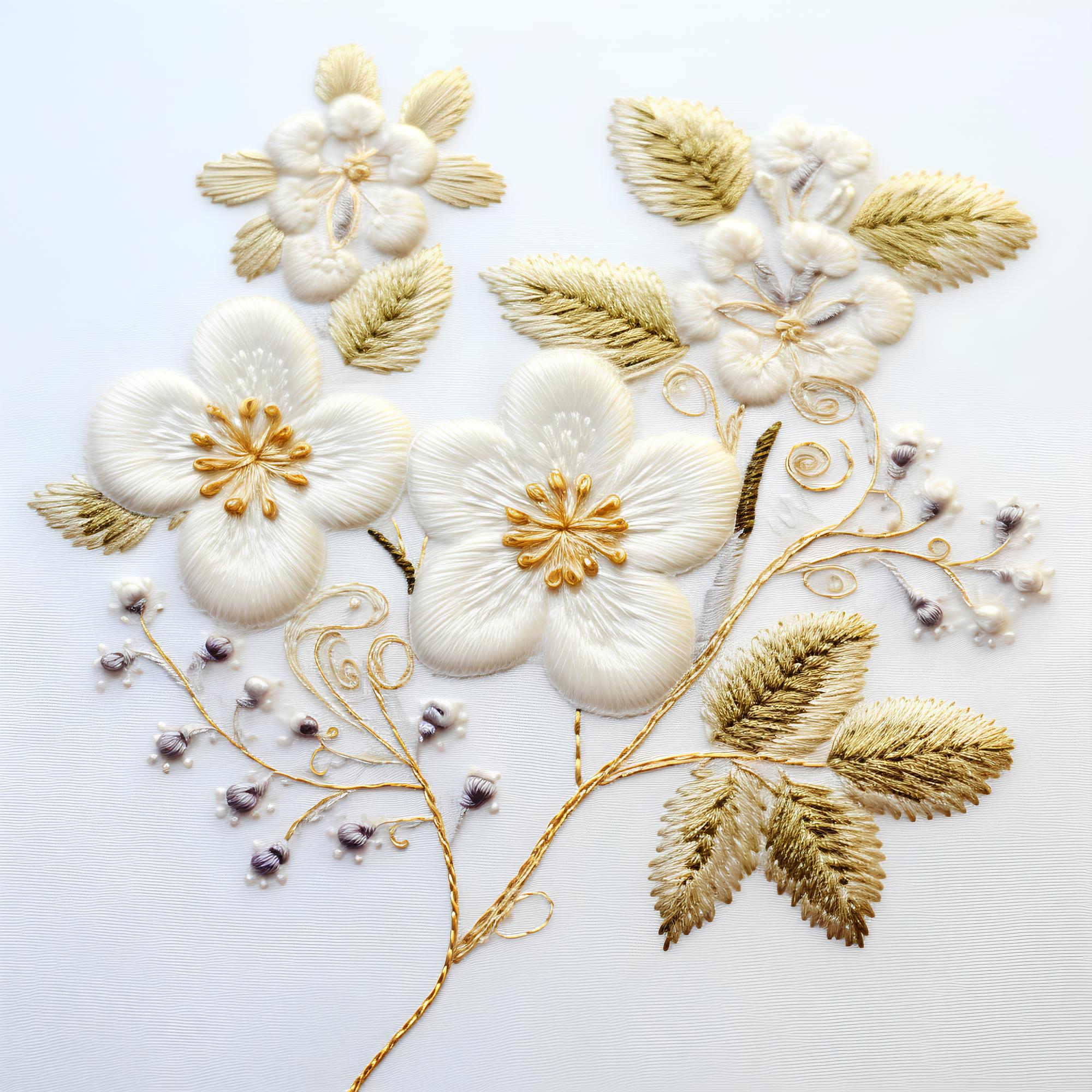 Detailed floral embroidery with metallic accents